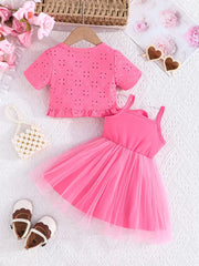 2pcs Design with a Ruffled Edge Knitted Short-Sleeve Set