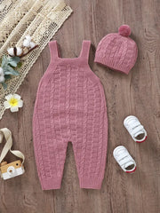 2pcs  Acrylic Knit Crew Neck Jumpsuit Set, with Leggings and Matching Hat