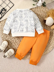 Cute Lion Print Onesie And Pants Set