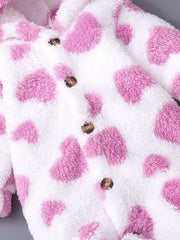 Autumn-Winter Heart Plush Hooded Long-Sleeve Bodysuit