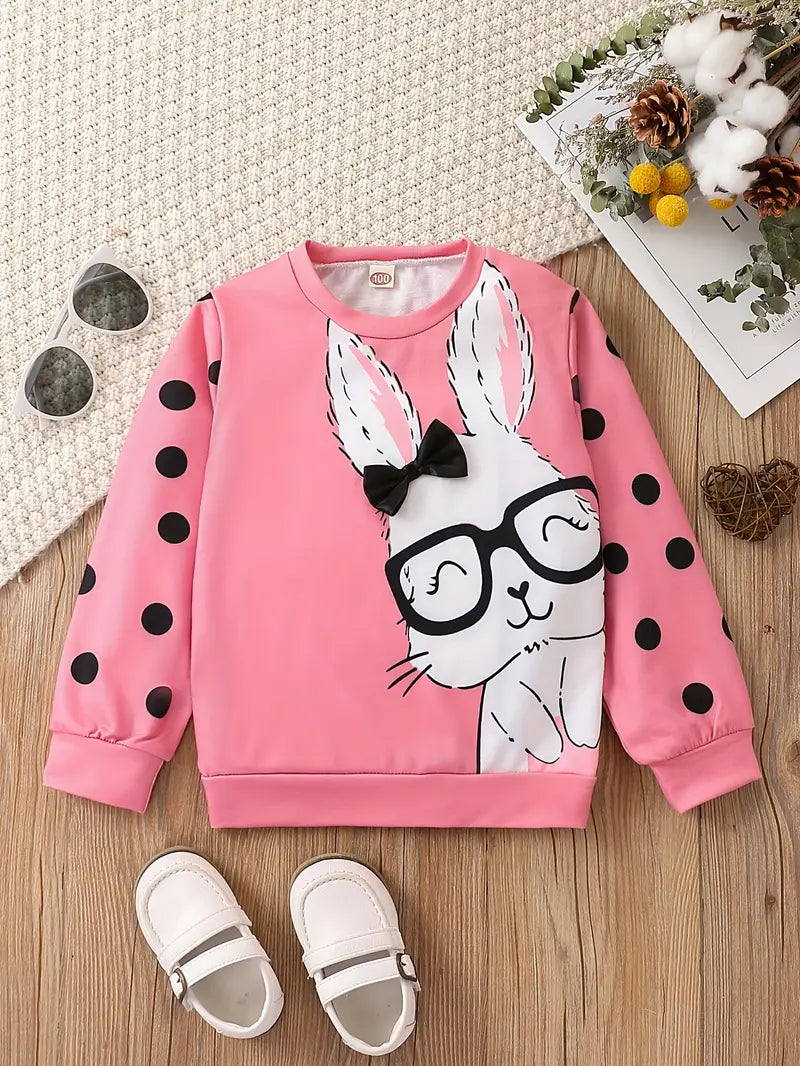 Toddler Rabbit Polka Dot Print Long Sleeve Pullover