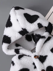 Autumn-Winter Heart Plush Hooded Long-Sleeve Bodysuit