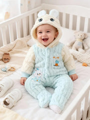 Plush Cute Rabbit Embroidered Hooded Bodysuit