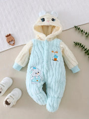 Plush Cute Rabbit Embroidered Hooded Bodysuit