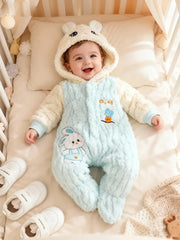 Plush Cute Rabbit Embroidered Hooded Bodysuit
