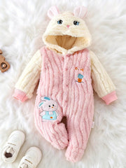 Plush Cute Rabbit Embroidered Hooded Bodysuit