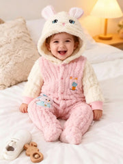 Plush Cute Rabbit Embroidered Hooded Bodysuit