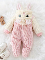 Plush Cute Rabbit Embroidered Hooded Bodysuit