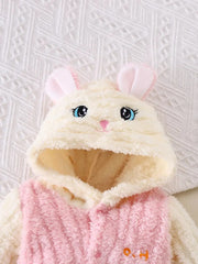 Plush Cute Rabbit Embroidered Hooded Bodysuit