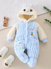 Plush Cute Rabbit Embroidered Hooded Bodysuit