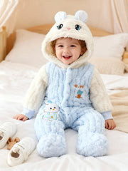Plush Cute Rabbit Embroidered Hooded Bodysuit